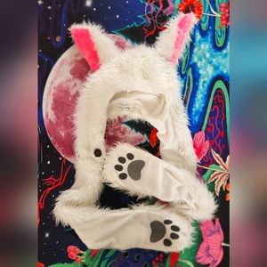 iHeartRaves White Bunny Rabbit Pink Ears Sparkle Spirithood Festival Hood